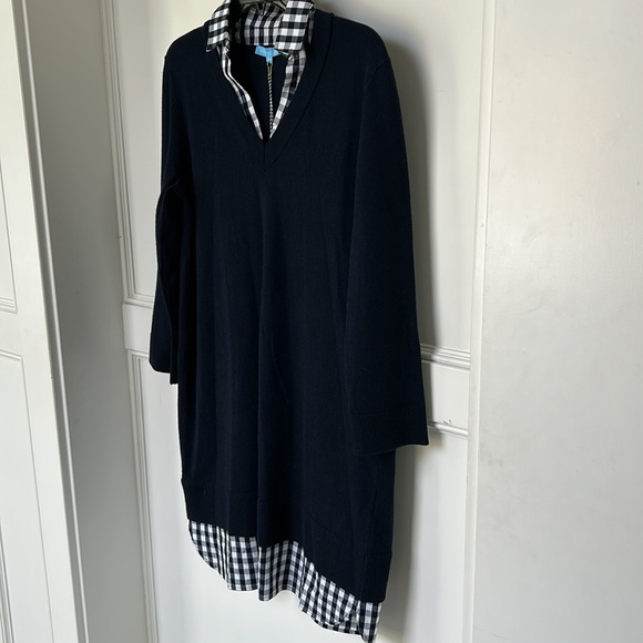 DRAPER JAMES Wool and Cotton Combo Sweaterdress in Navy Blue White Checkered - Picture 6 of 10